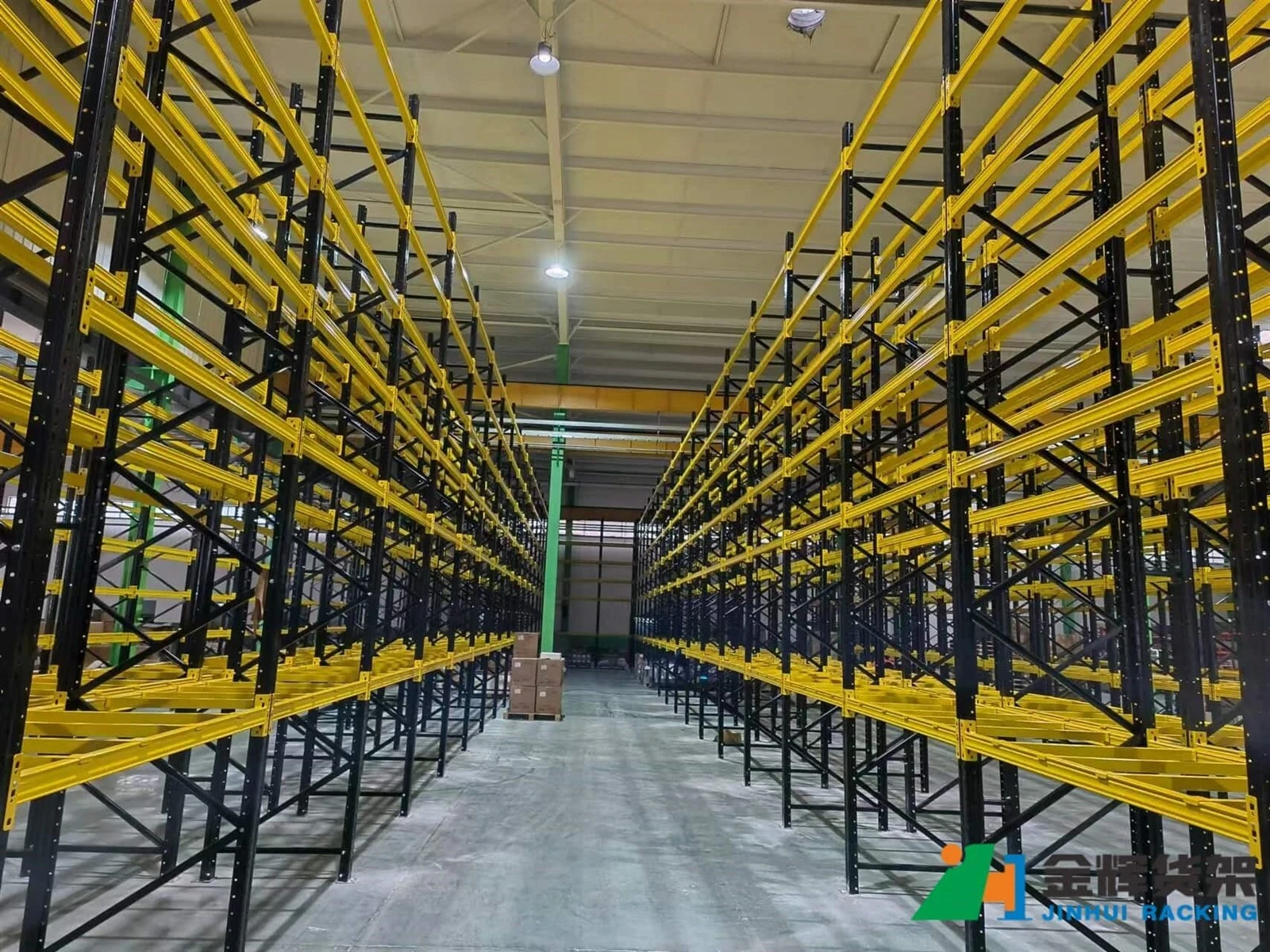 warehouse interior with pallet racks and clear aisle spacing between storage rows warehouse interior with pallet racks and clear aisle spacing between storage rows